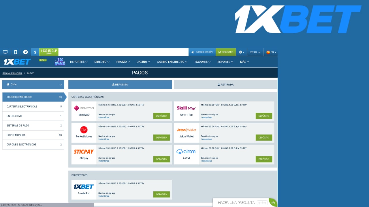 Métodos de depósito 1xbet
